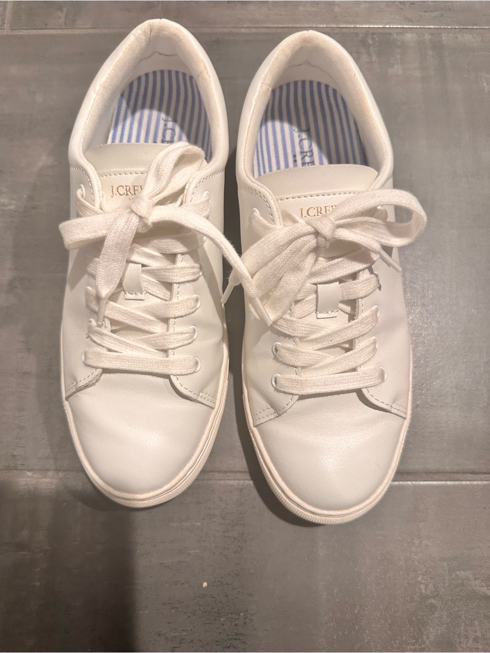 J. Crew White Leather Lace-Up Sneakers